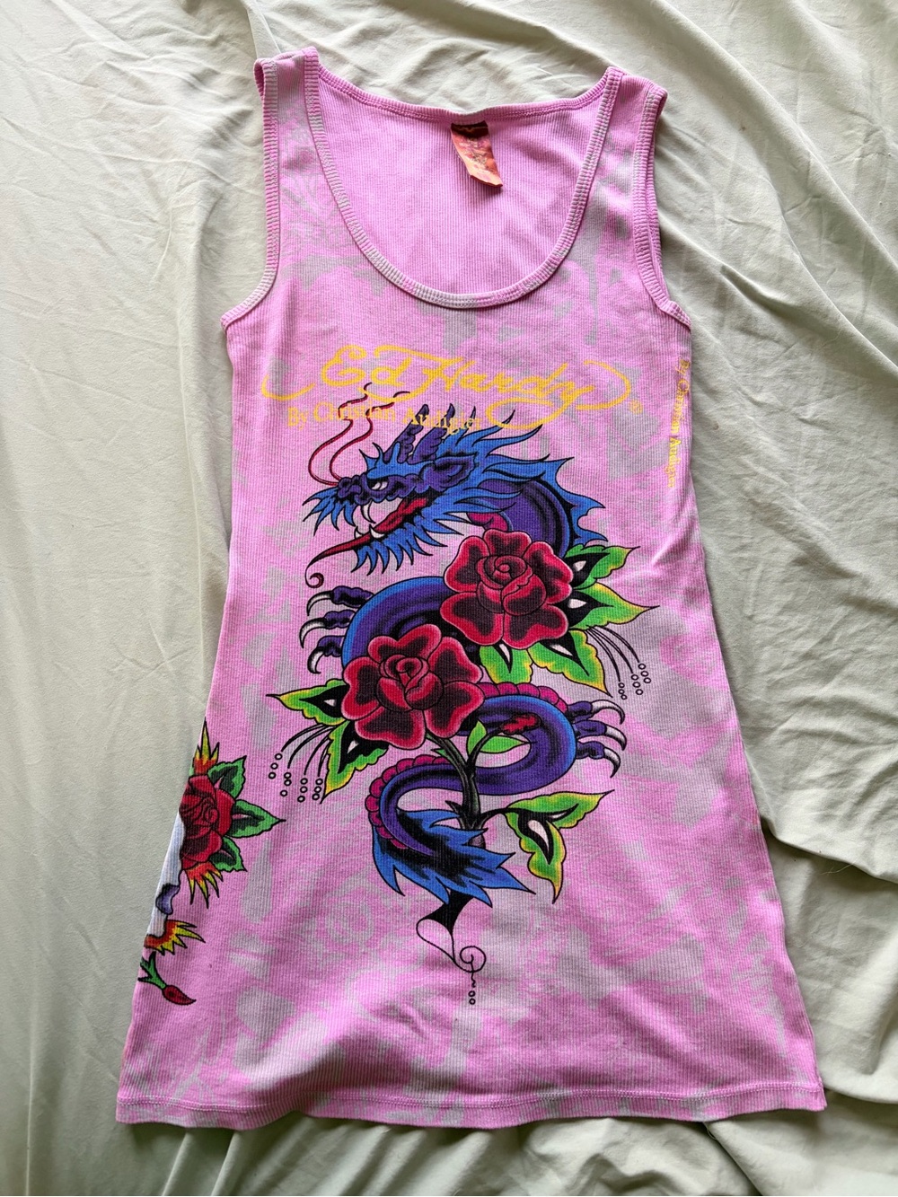 Ed Hardy Pink Dragon & Rose Graphic Tank